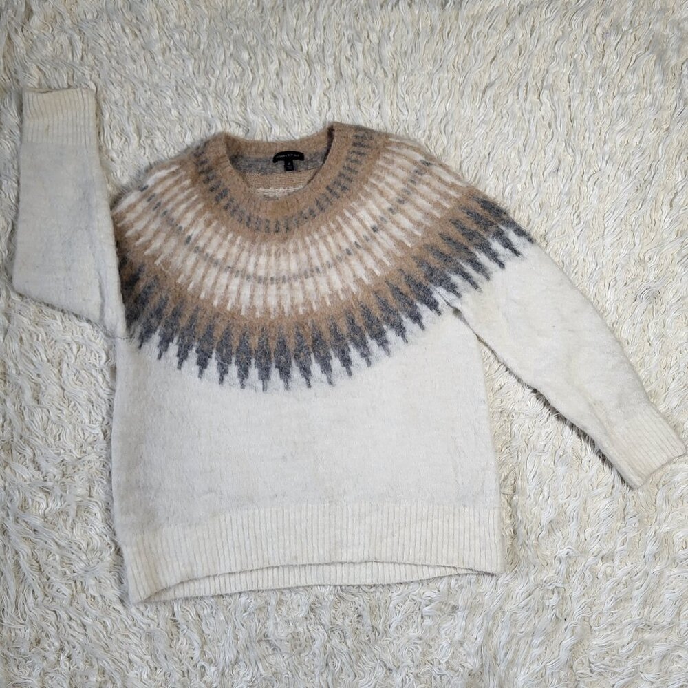 Banana Republic Alpaca Fair Isle Knit Sweater XL Beige Gray Nordic Winter Warm